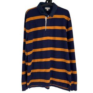 J.Crew Mens Navy & gold  Striped Rugby Polo Shirt Long Sleeve LT tall Y2K preppy